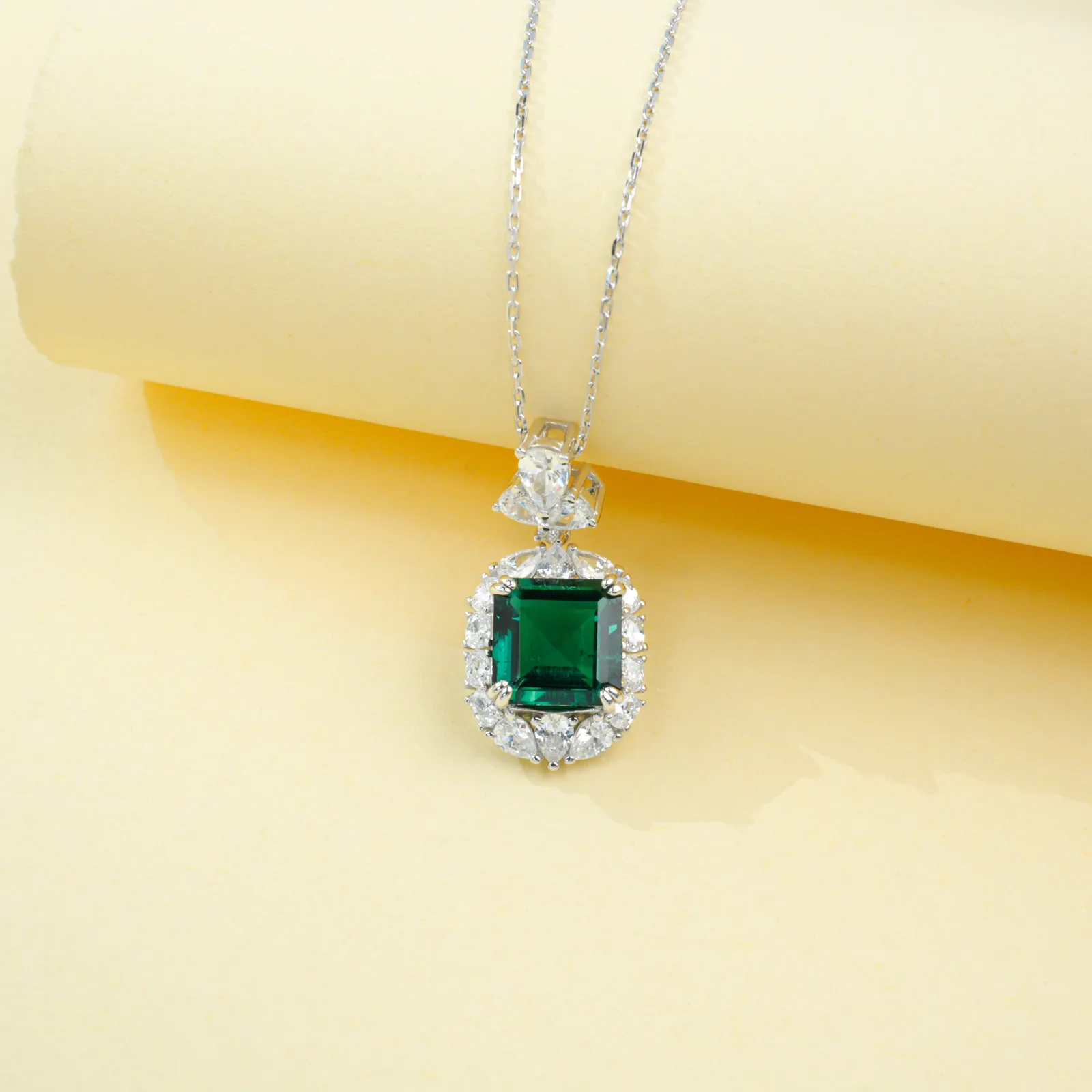 P0889 S925 Silver 18K White Gold Asscher Lab-Grown Gemstone Necklace Center Stone 10*10mm/6.0CT