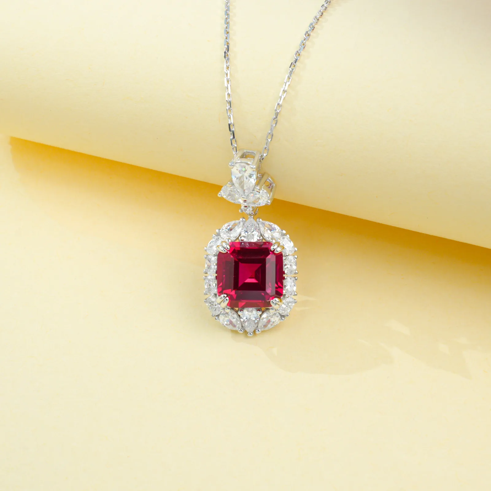 P0889 S925 Silver 18K White Gold Asscher Lab-Grown Gemstone Necklace Center Stone 10*10mm/6.0CT