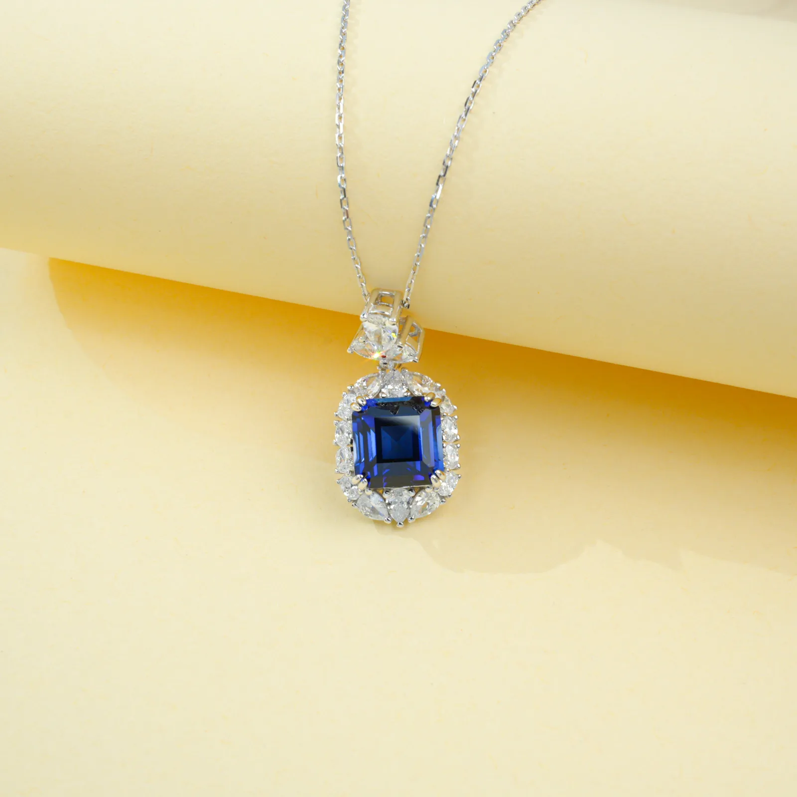 P0889 S925 Silver 18K White Gold Asscher Lab-Grown Gemstone Necklace Center Stone 10*10mm/6.0CT