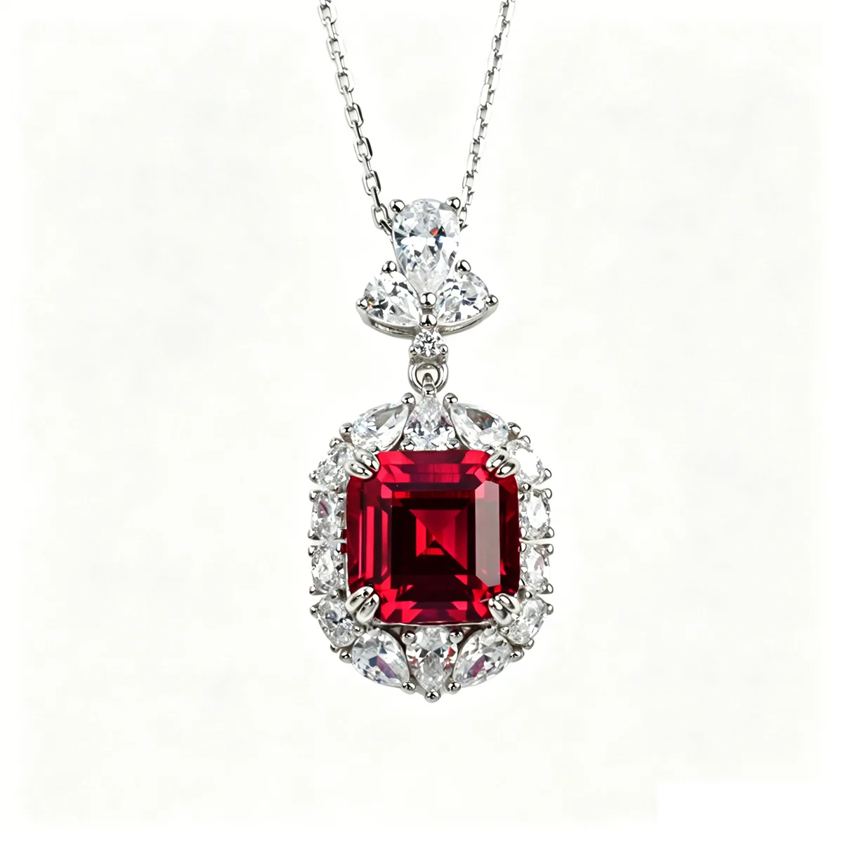 P0889 S925 Silver 18K White Gold Asscher Lab-Grown Gemstone Necklace Center Stone 10*10mm/6.0CT