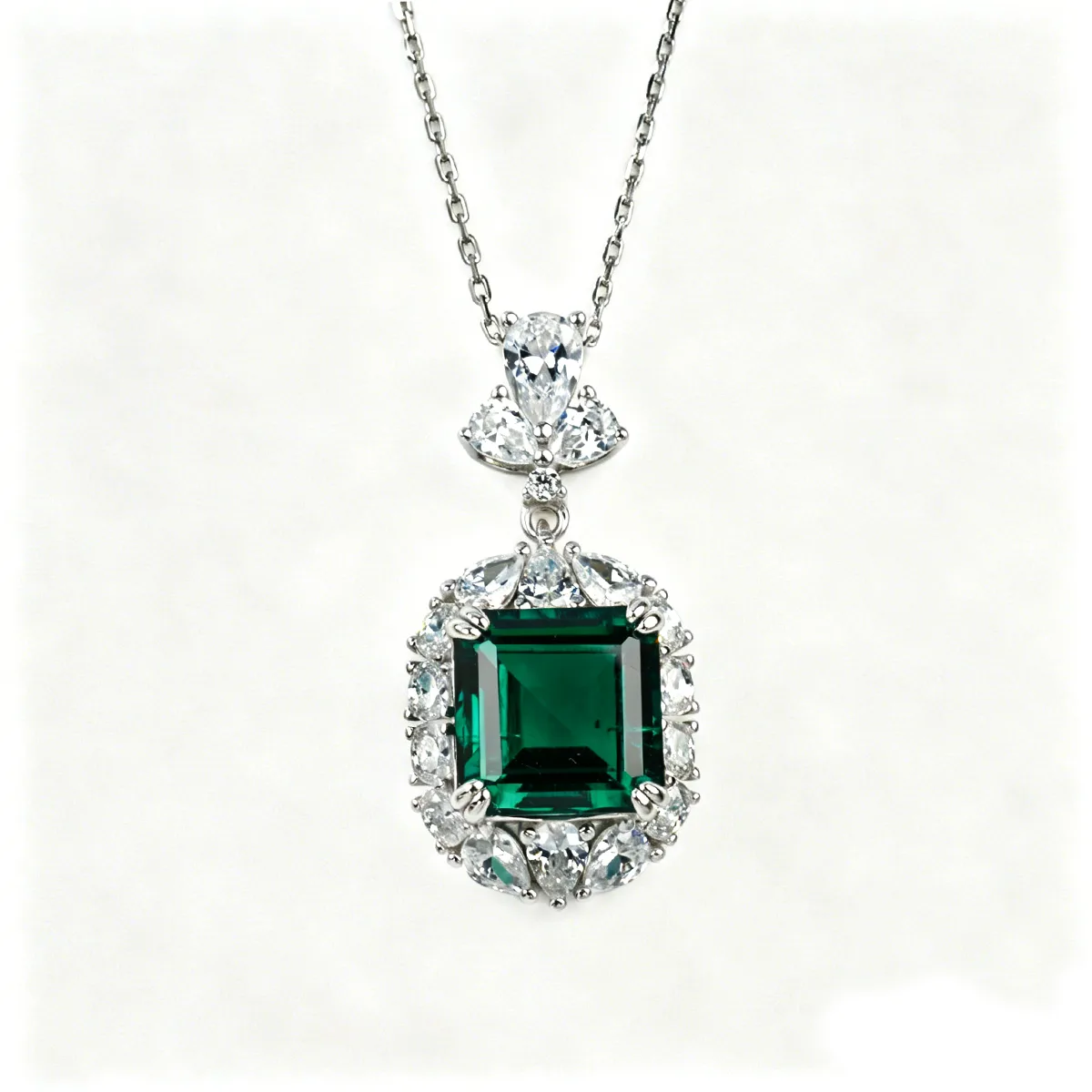 P0889 S925 Silver 18K White Gold Asscher Lab-Grown Gemstone Necklace Center Stone 10*10mm/6.0CT
