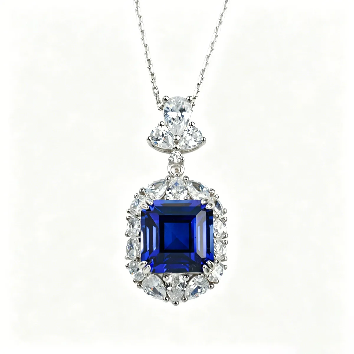 P0889 S925 Silver 18K White Gold Asscher Lab-Grown Gemstone Necklace Center Stone 10*10mm/6.0CT