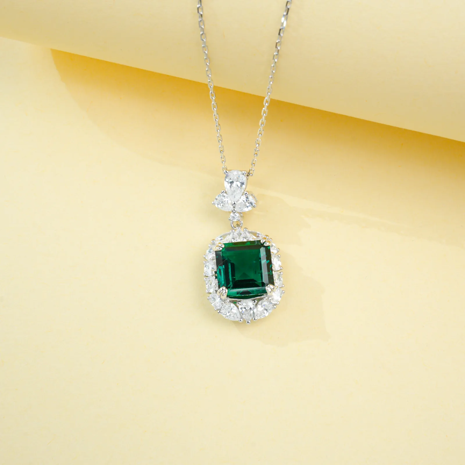 P0889 S925 Silver 18K White Gold Asscher Lab-Grown Gemstone Necklace Center Stone 10*10mm/6.0CT