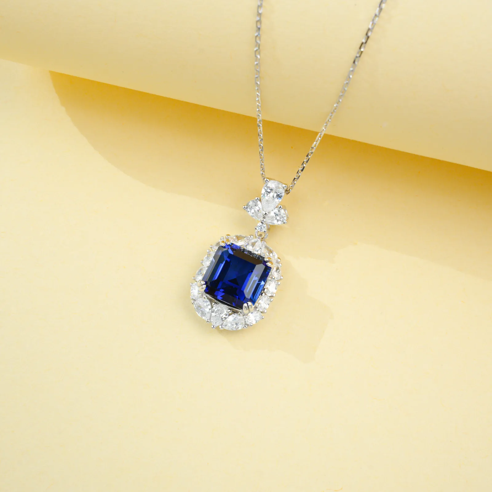 P0889 S925 Silver 18K White Gold Asscher Lab-Grown Gemstone Necklace Center Stone 10*10mm/6.0CT