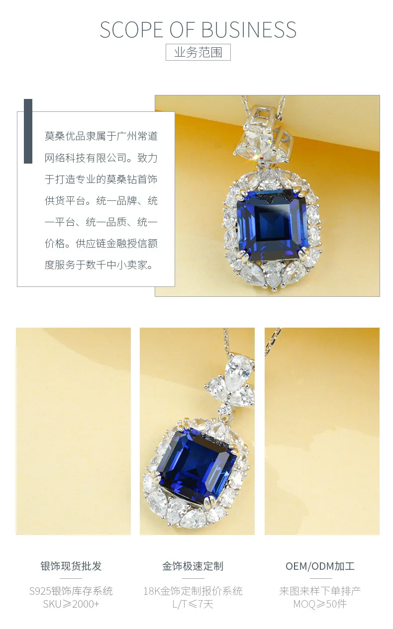 P0889 S925 Silver 18K White Gold Asscher Lab-Grown Gemstone Necklace Center Ston