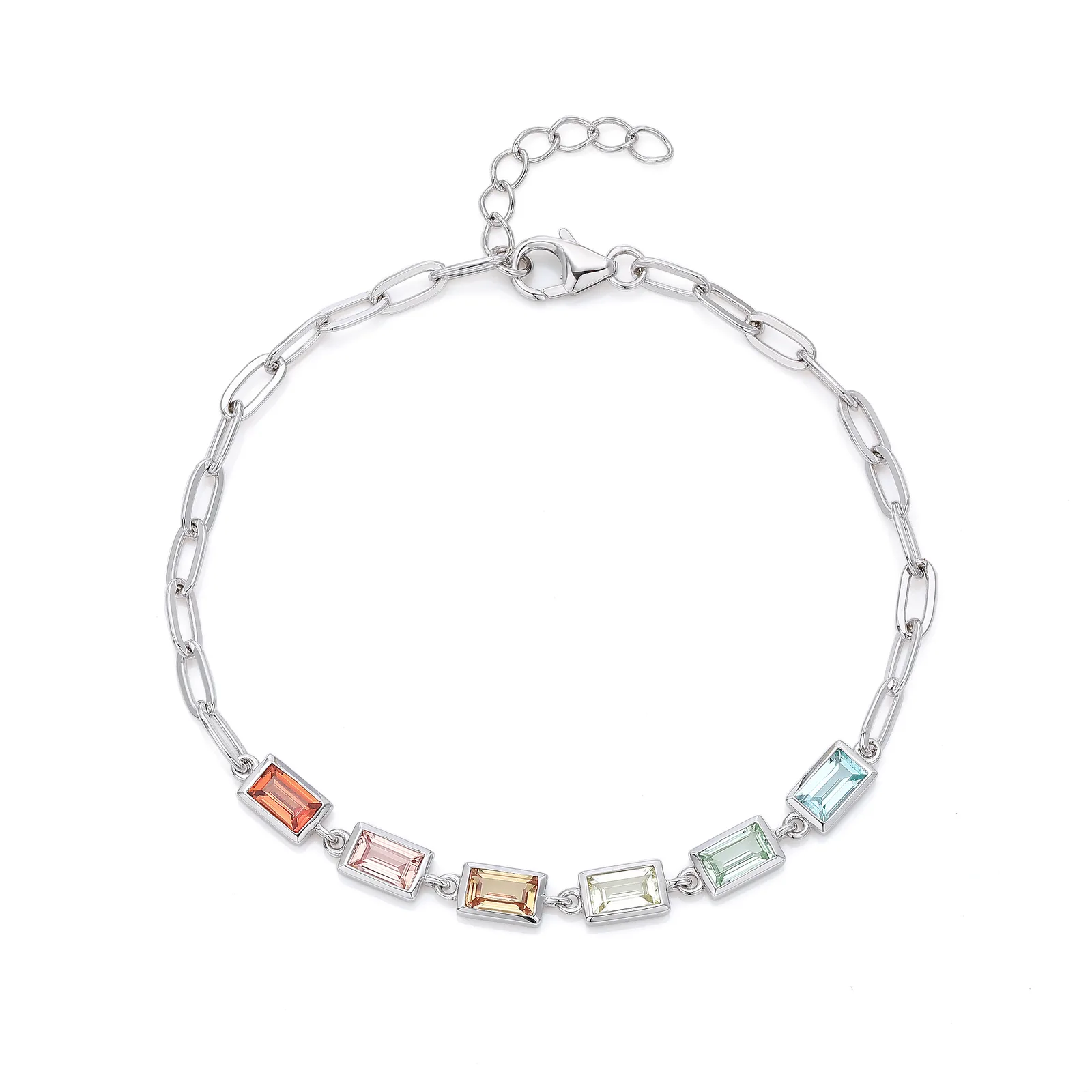 UCB0002- Rectangle Plated 18K White Gold Lab-Grown Gemstone Bracelet 5*3mm/ Stones