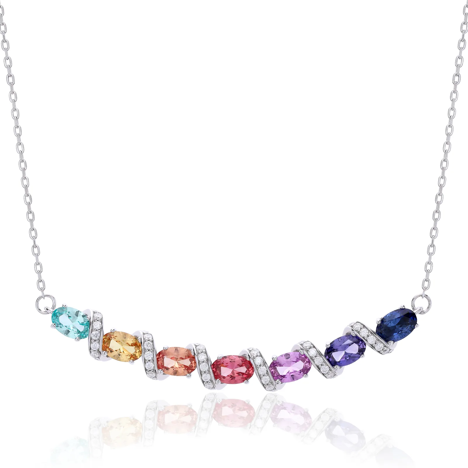 LCB0122- Rainbow Vine Silver 18K White Gold Oval Lab-Grown Gemstone Moissanite Necklace 4.11CT
