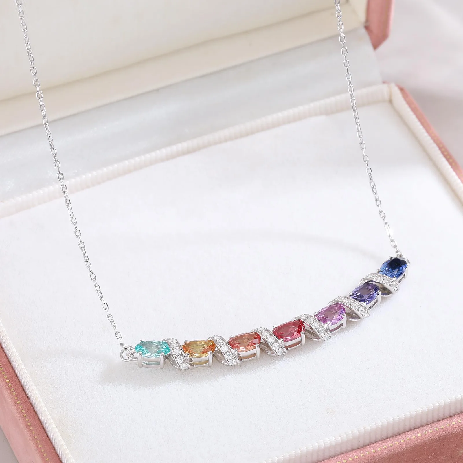 LCB0122- Rainbow Vine Silver 18K White Gold Oval Lab-Grown Gemstone Moissanite Necklace 4.11CT
