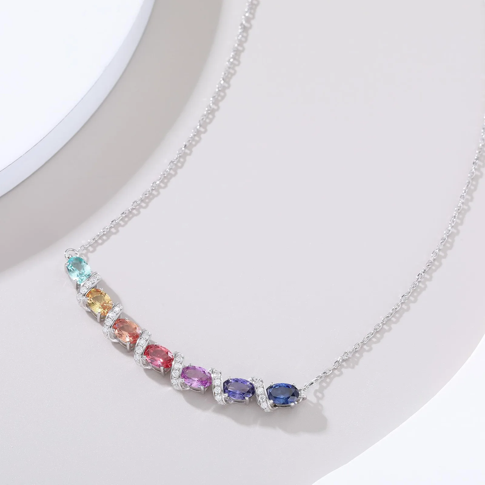 LCB0122- Rainbow Vine Silver 18K White Gold Oval Lab-Grown Gemstone Moissanite Necklace 4.11CT