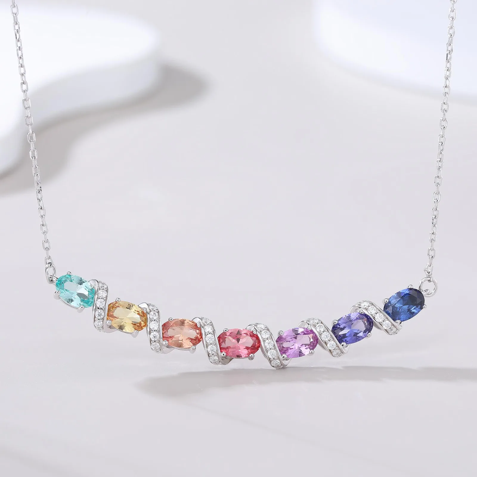 LCB0122- Rainbow Vine Silver 18K White Gold Oval Lab-Grown Gemstone Moissanite Necklace 4.11CT