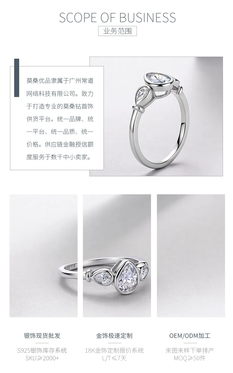 R52571-BMC Silver 18K White Gold Pear Moissanite Bezel Three-Stone Proposal Ring