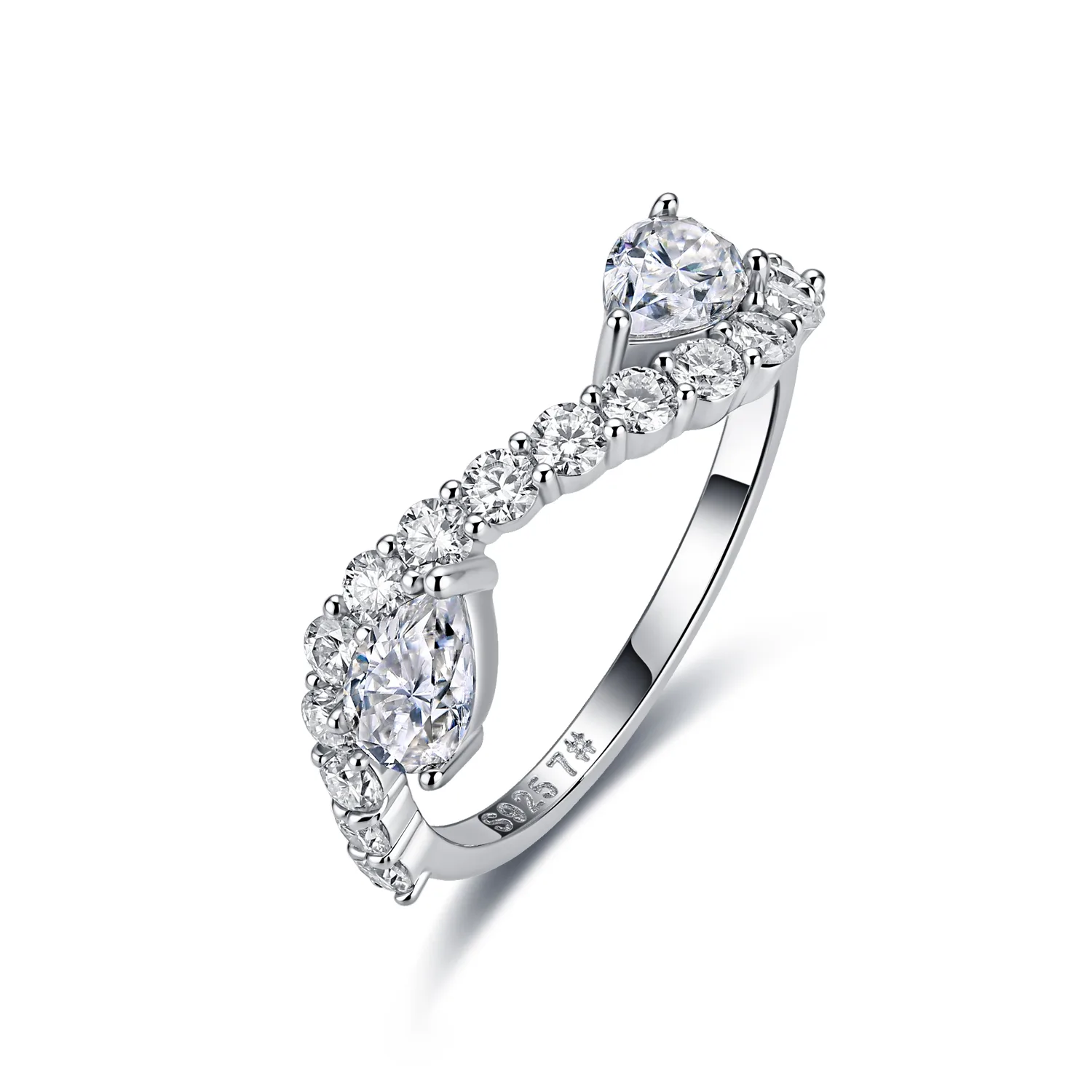 R52598-BMC Silver 18K White Gold Pear Moissanite Confession Ring Women's Ring 2.44ct