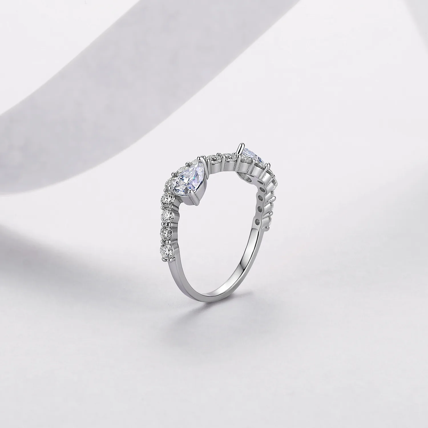 R52598-BMC Silver 18K White Gold Pear Moissanite Confession Ring Women's Ring 2.44ct