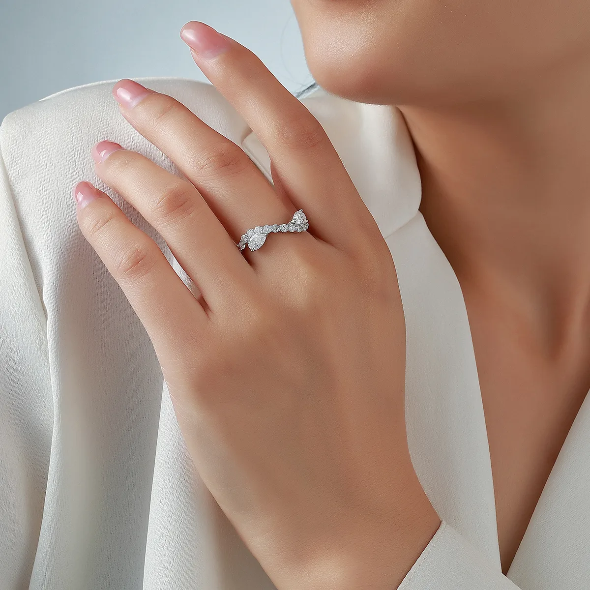 R52598-BMC Silver 18K White Gold Pear Moissanite Confession Ring Women's Ring 2.44ct