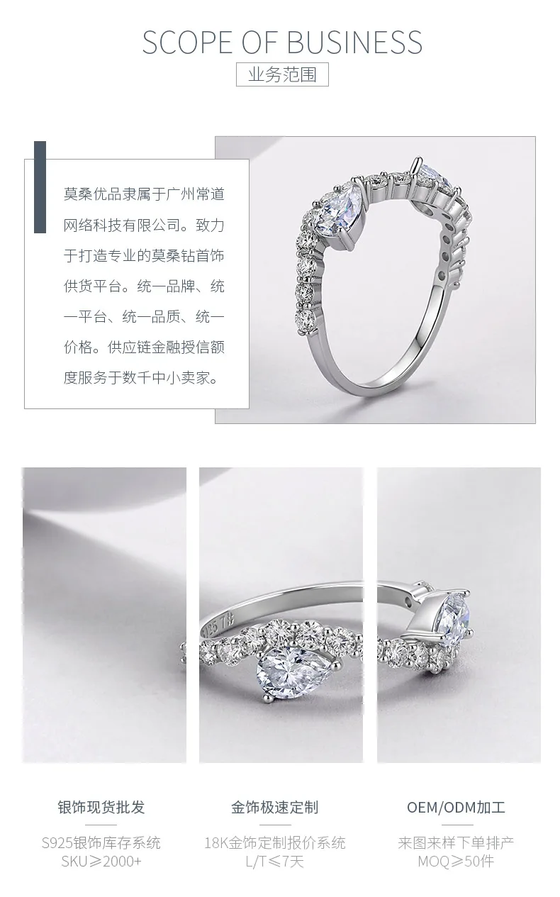 R52598-BMC Silver 18K White Gold Pear Moissanite Confession Ring Women