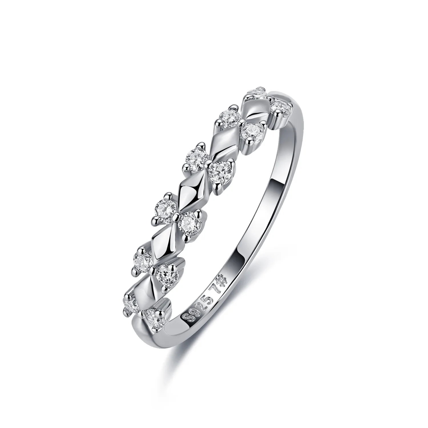 R52617 Silver 18K White Gold Round Moissanite Light Luxury Couple Bands 0.19ct