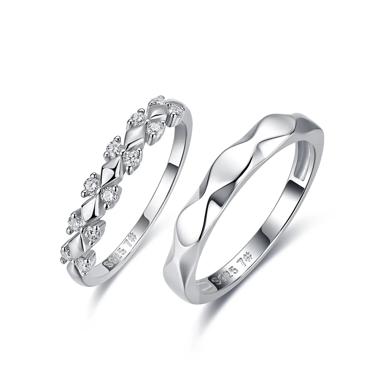 R52617 Silver 18K White Gold Round Moissanite Light Luxury Couple Bands 0.19ct