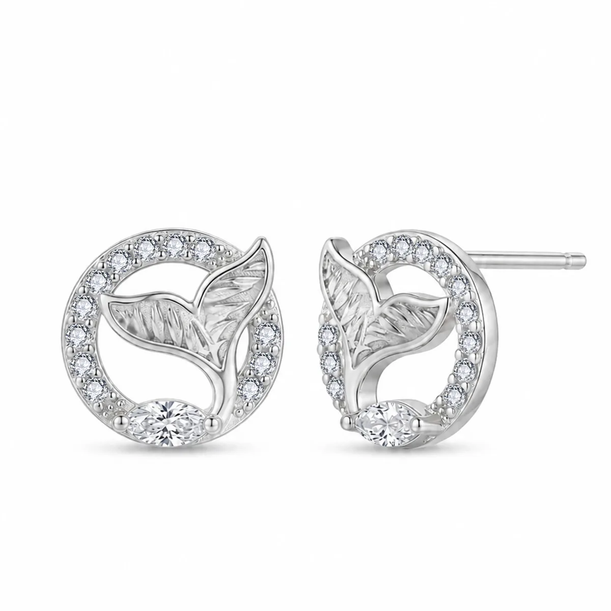 E12529 Silver 18K White Gold Marquise Moissanite Stud Earrings 0.35ct