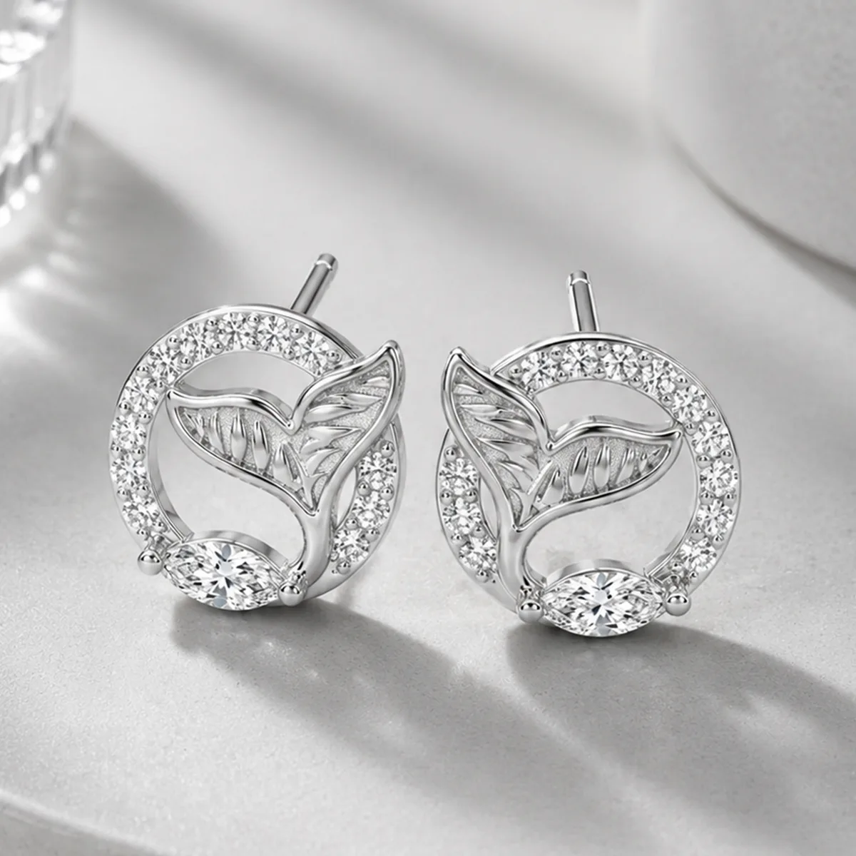 E12529 Silver 18K White Gold Marquise Moissanite Stud Earrings 0.35ct