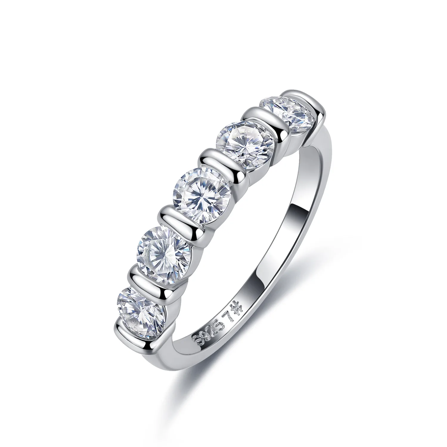 R52592-BMC Silver 18K White Gold Round Moissanite Confession Ring Women's Ring Center Stone 4.0mm*5/1.5ct