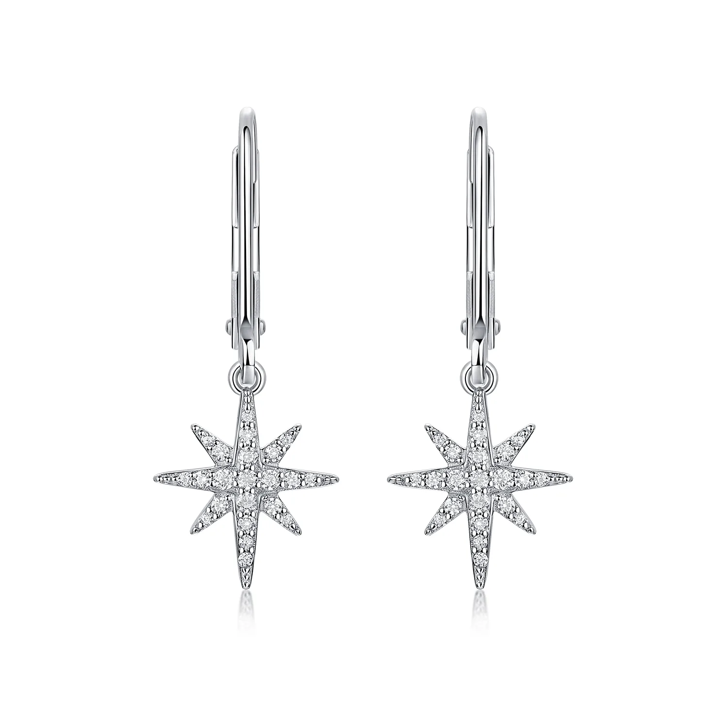 E52582-BMC Silver 18K White Gold Round Moissanite Star Earrings 0.4ct