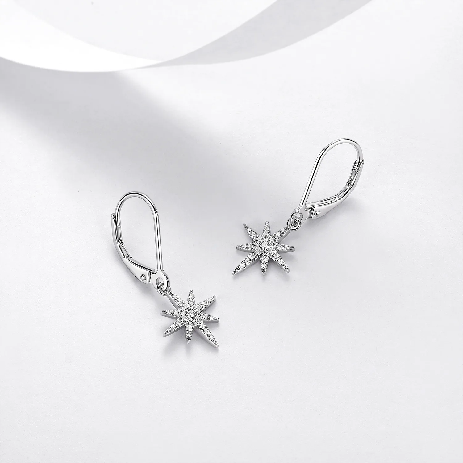 E52582-BMC Silver 18K White Gold Round Moissanite Star Earrings 0.4ct