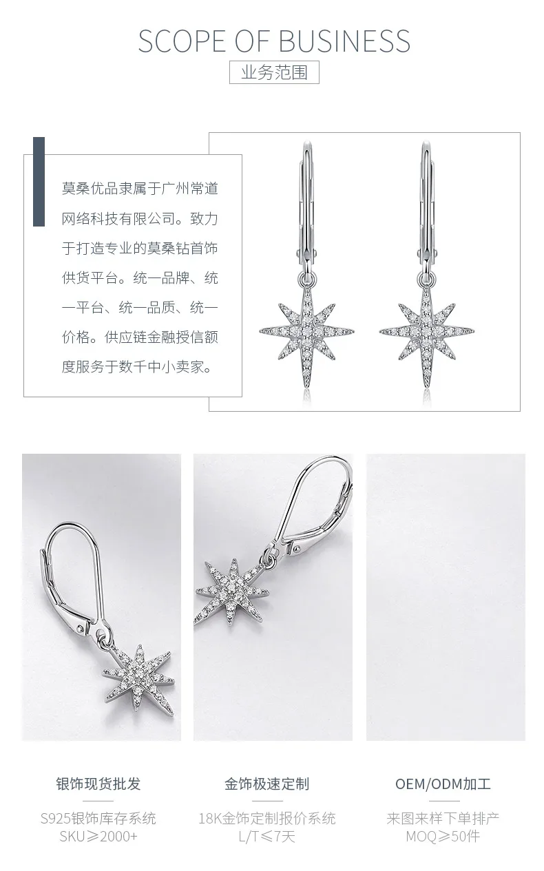 E52582-BMC Silver 18K White Gold Round Moissanite Star Earrings 0.4ct detail 3