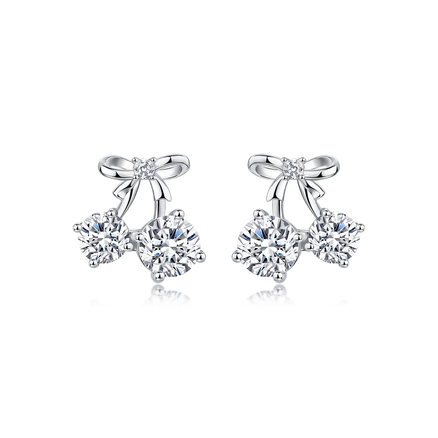 E12533-BMC Silver 18K White Gold Round Moissanite Cute Stud Earrings 2.6ct