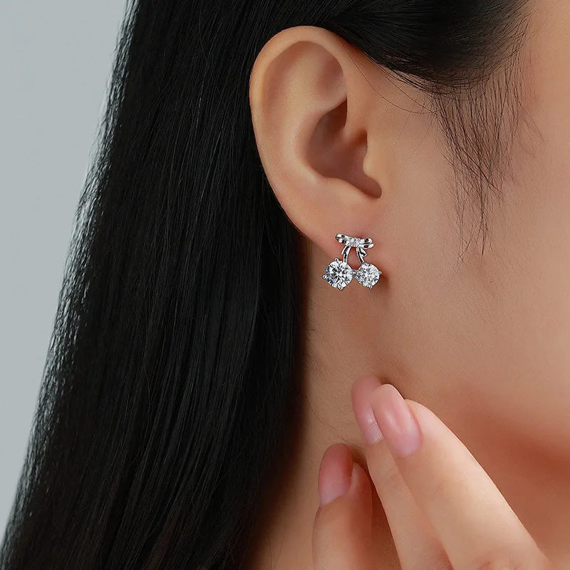 E12533-BMC Silver 18K White Gold Round Moissanite Cute Stud Earrings 2.6ct