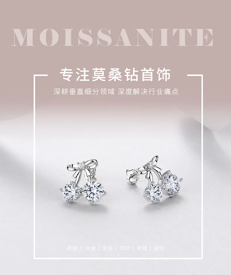 E12533-BMC Silver 18K White Gold Round Moissanite Cute Stud Earrings 2.6ct detai