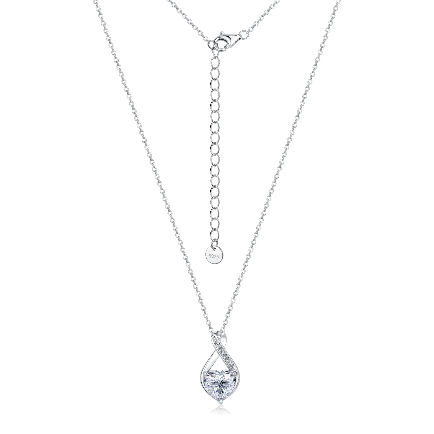 N52541-BMC Silver 18K White Gold Heart Moissanite Infinity Necklace Center Stone 8mm/2.0ct