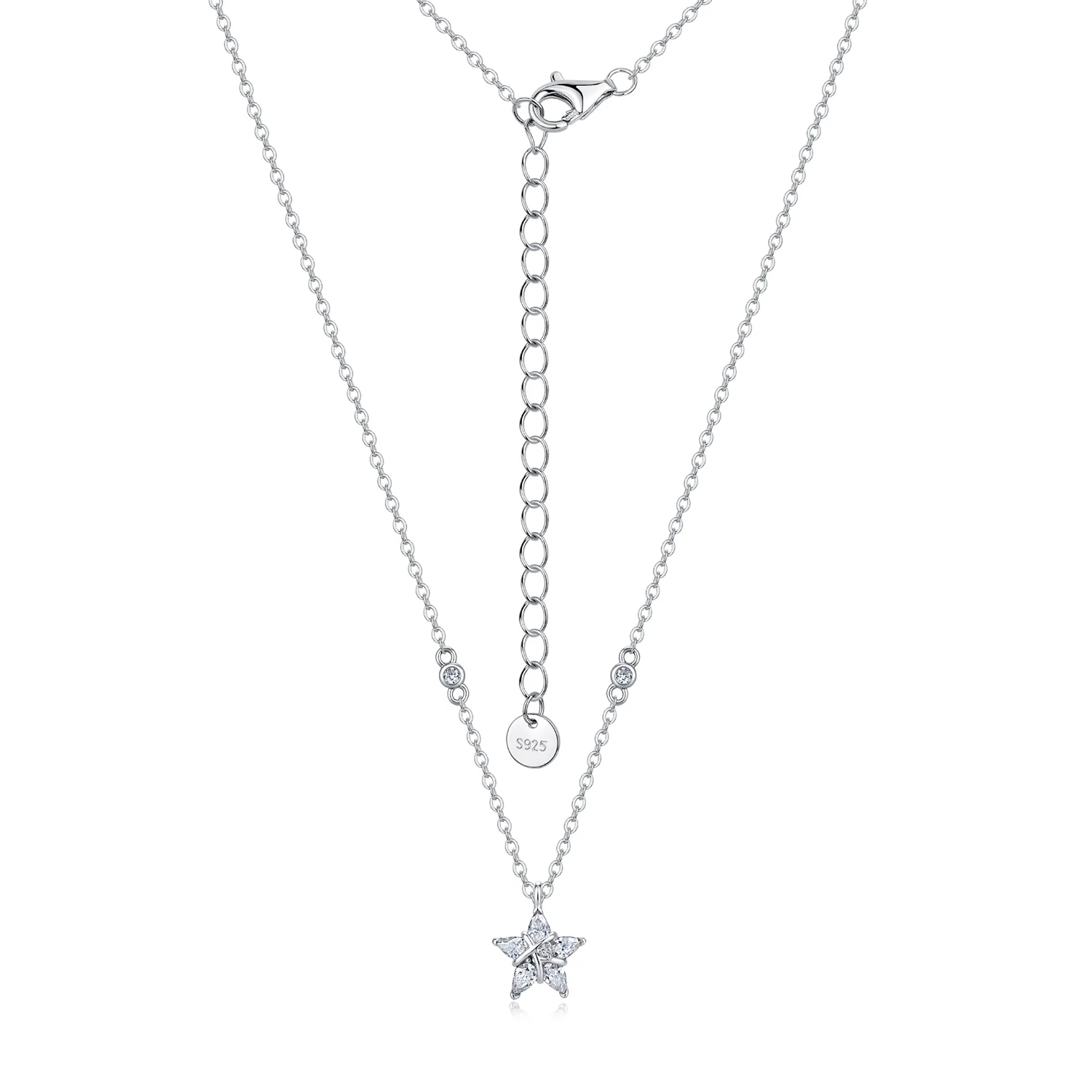 N52615-BMC Silver 18K White Gold Pear Moissanite Star Necklace 0.75ct