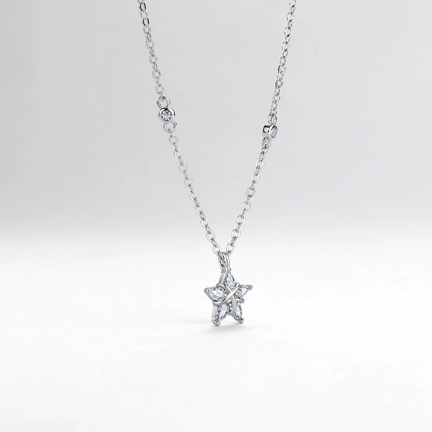 N52615-BMC Silver 18K White Gold Pear Moissanite Star Necklace 0.75ct