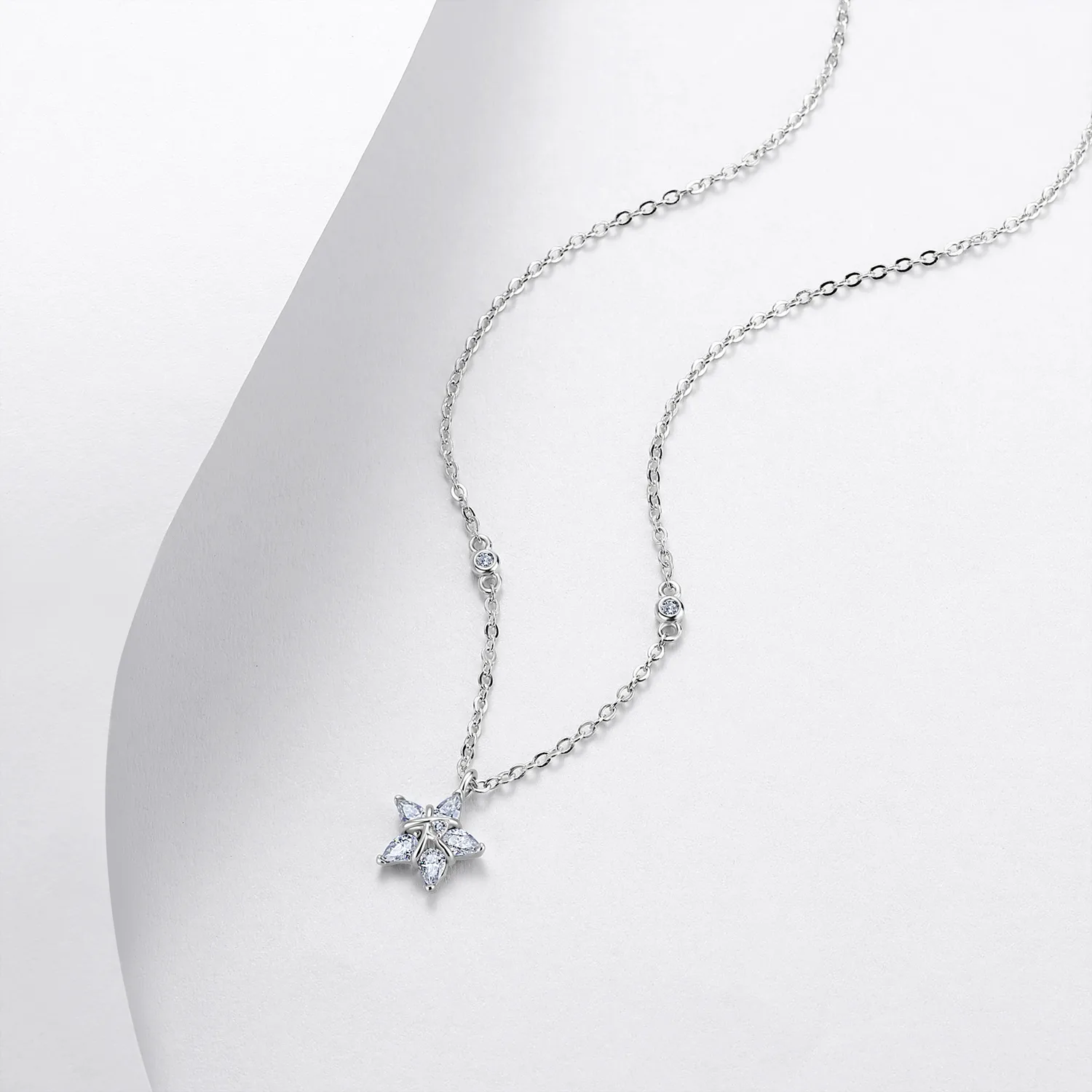 N52615-BMC Silver 18K White Gold Pear Moissanite Star Necklace 0.75ct