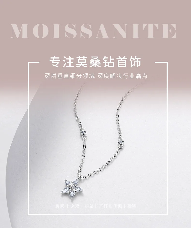 N52615-BMC Silver 18K White Gold Pear Moissanite Star Necklace 0.75ct detail 1