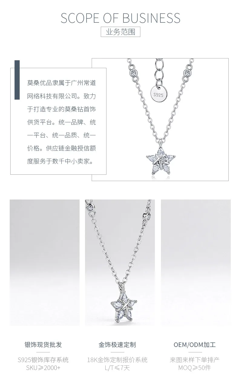 N52615-BMC Silver 18K White Gold Pear Moissanite Star Necklace 0.75ct detail 3
