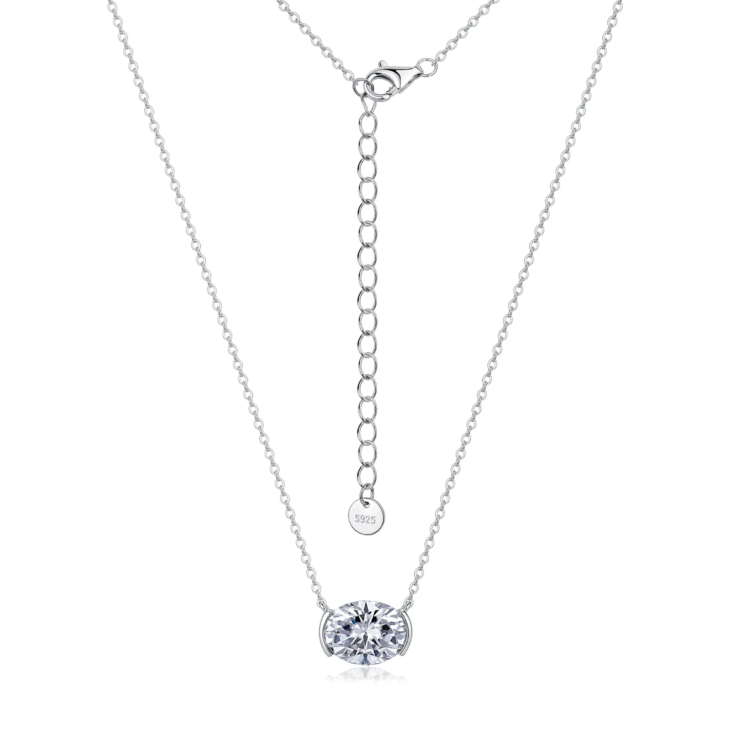 N52538 Silver 18K White Gold Oval Moissanite Light Luxury Necklace Center Stone 1.0ct