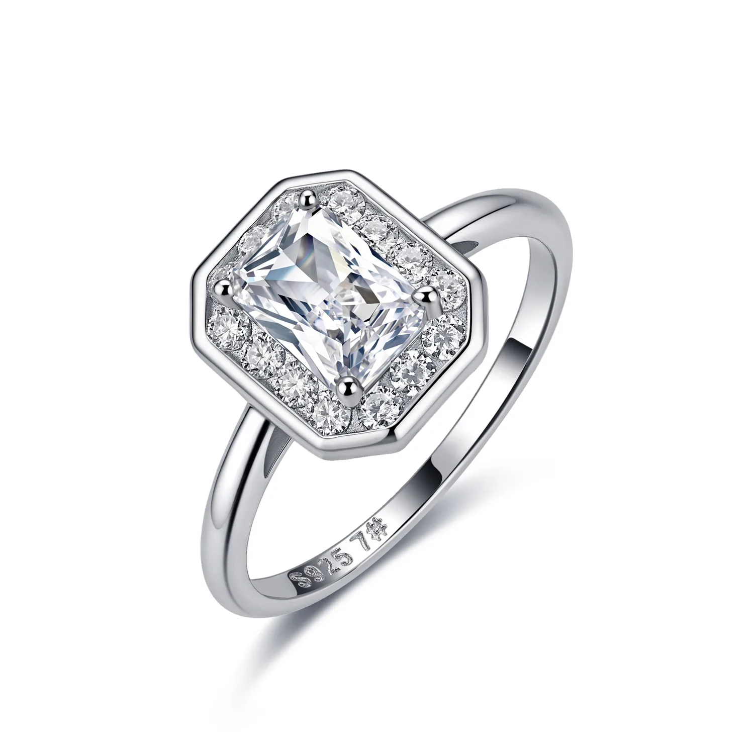 R52536-BMC Silver 18K White Gold Radiant Moissanite Light Luxury Confession Ring Women's Ring 1.3ct
