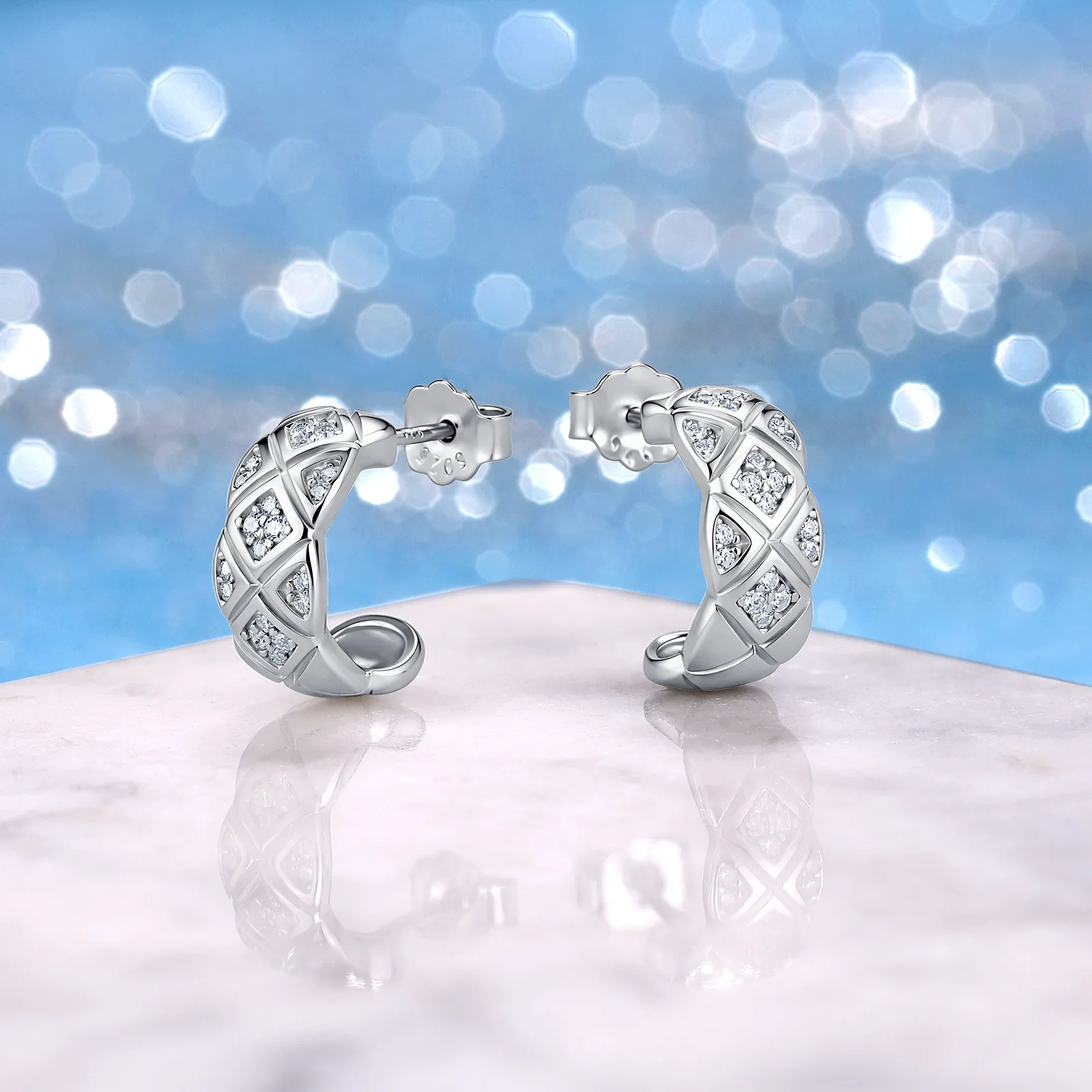 SE0814301 S925 Silver 18K Gold Moissanite Rhombus Earrings 0.24ct