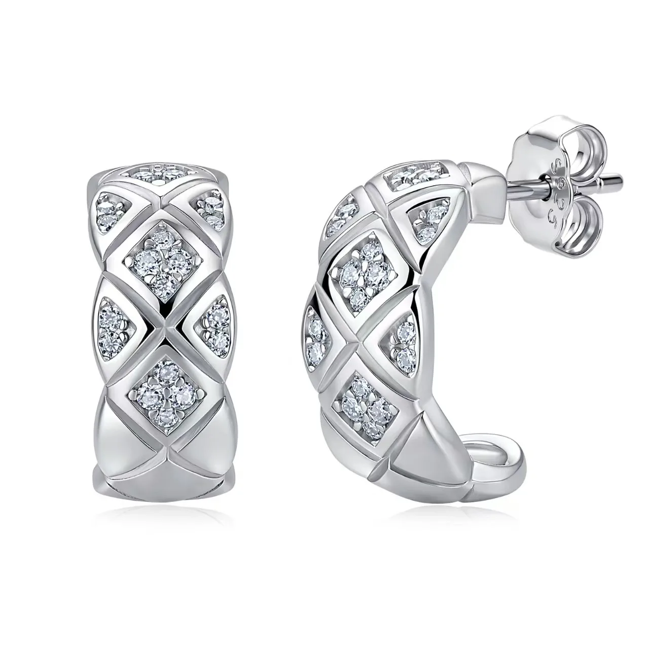 SE0814301 S925 Silver 18K Gold Moissanite Rhombus Earrings 0.24ct