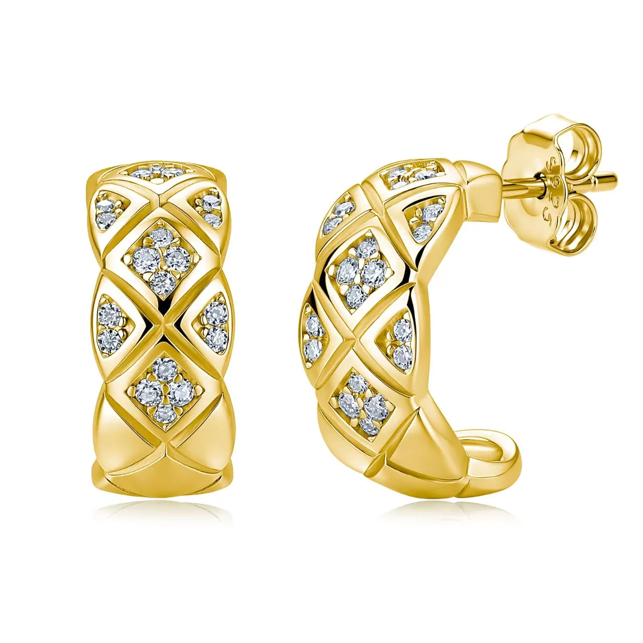 SE0814301 S925 Silver 18K Gold Moissanite Rhombus Earrings 0.24ct