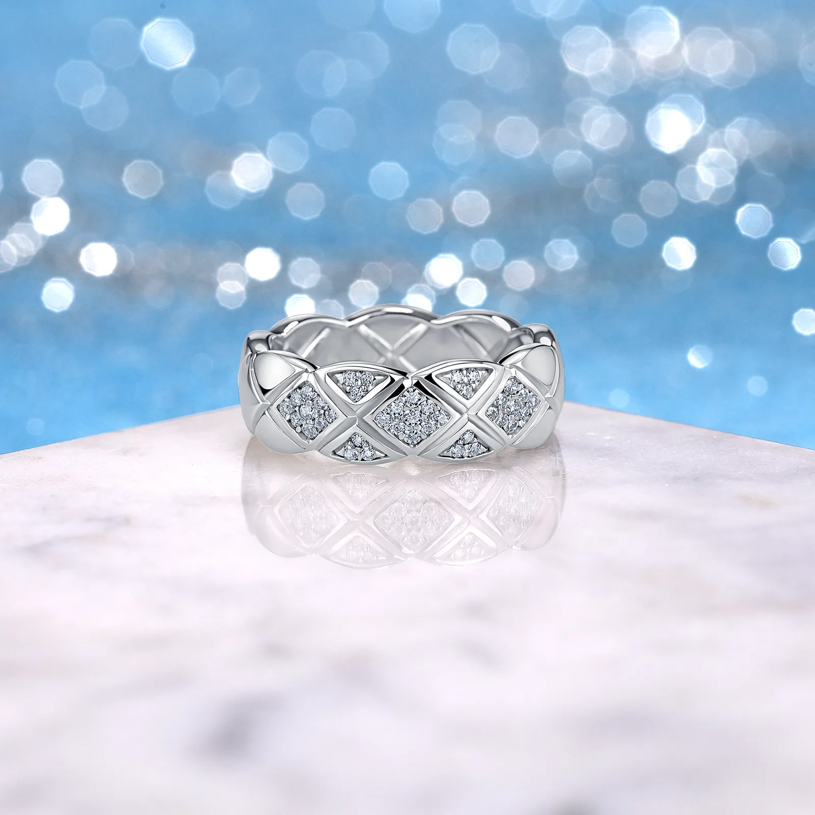 SR0737801 S925 Silver 18K Gold Moissanite Rhombus Anniversary Ring Women's Ring 0.22ct