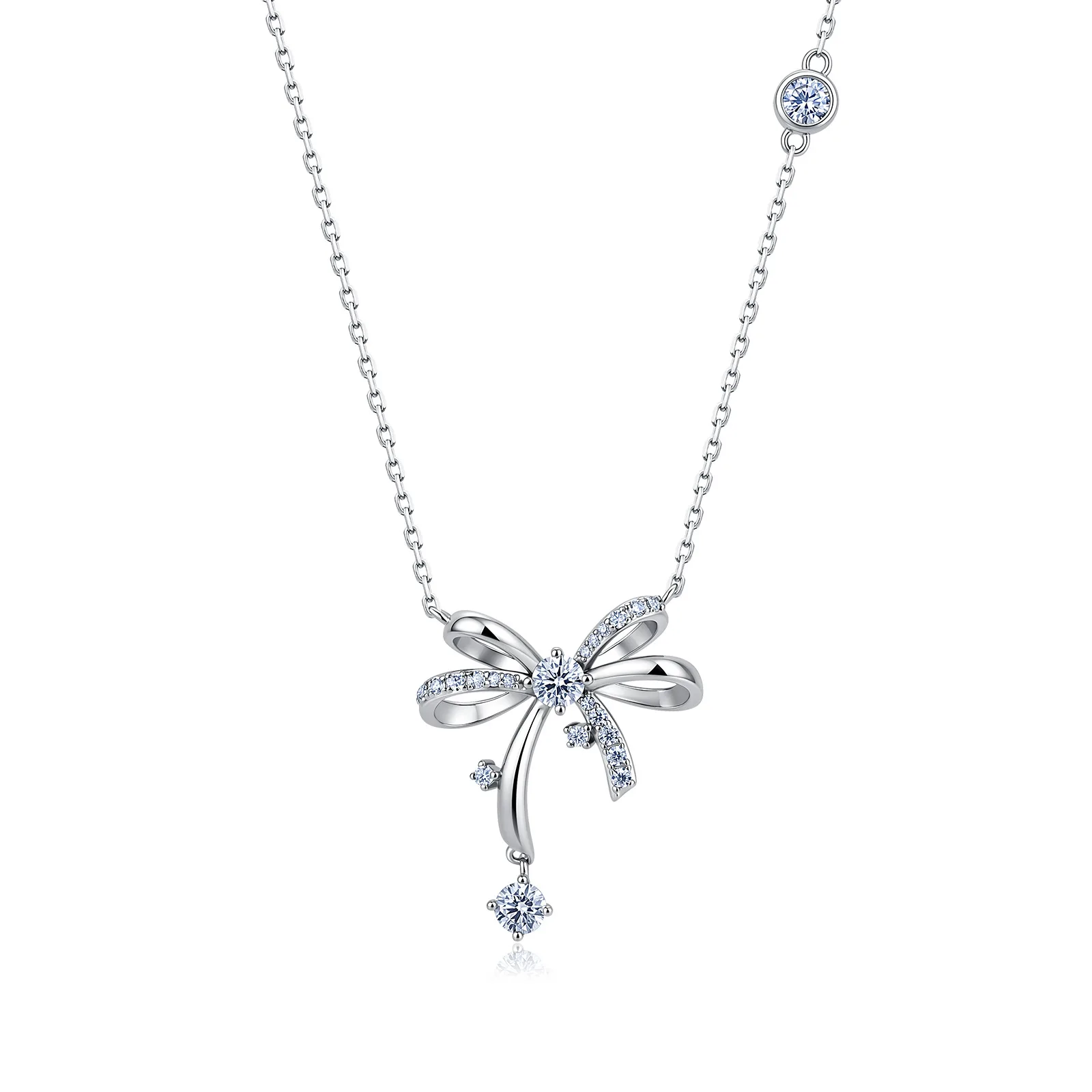 SP0566101 S925 Silver 18K Gold Moissanite Sparkling Bow Necklace 0.8ct