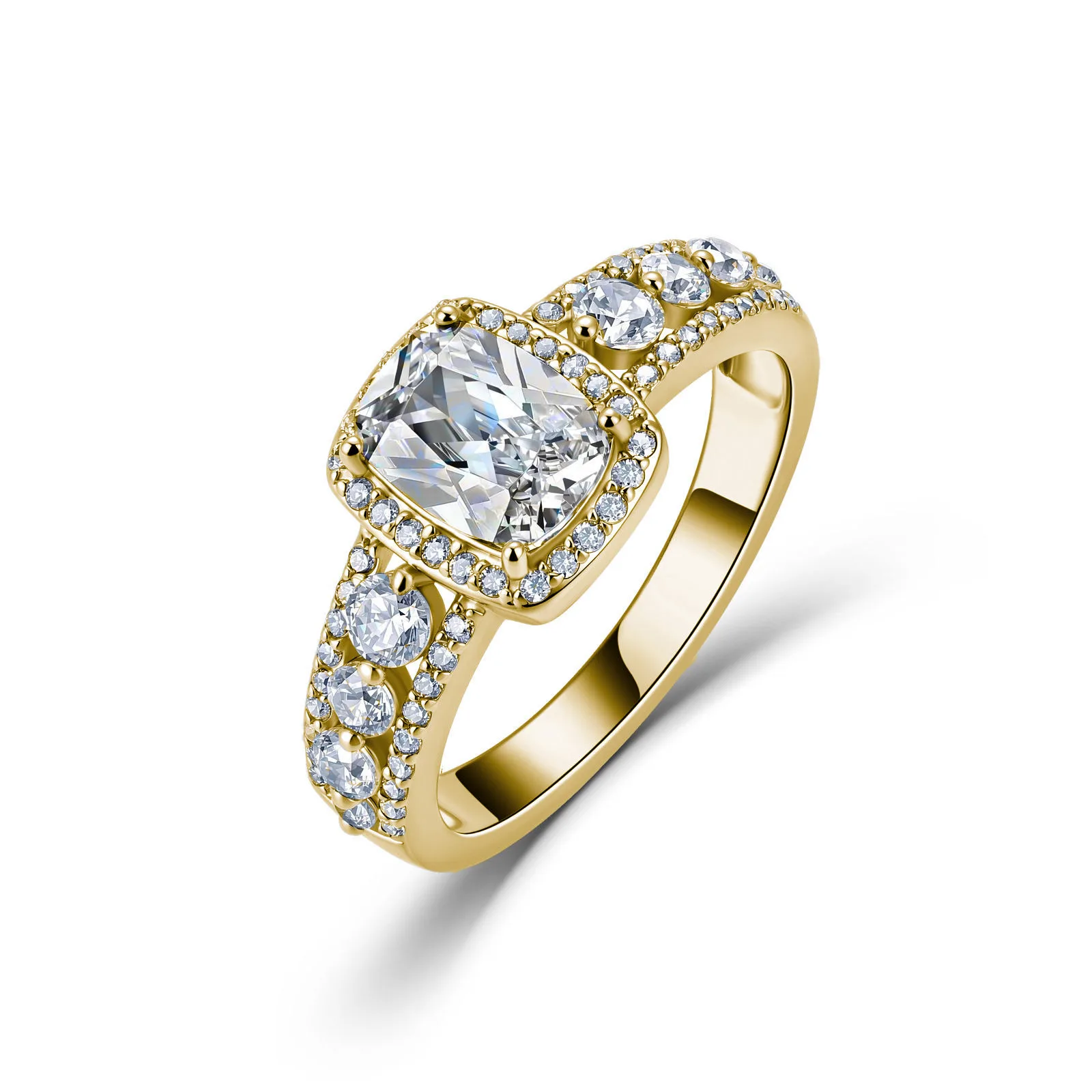 SR0220102 S925 Silver 18K Gold Rectangle Cushion Moissanite Luxury Engagement Ring Women's Ring 2.8ct