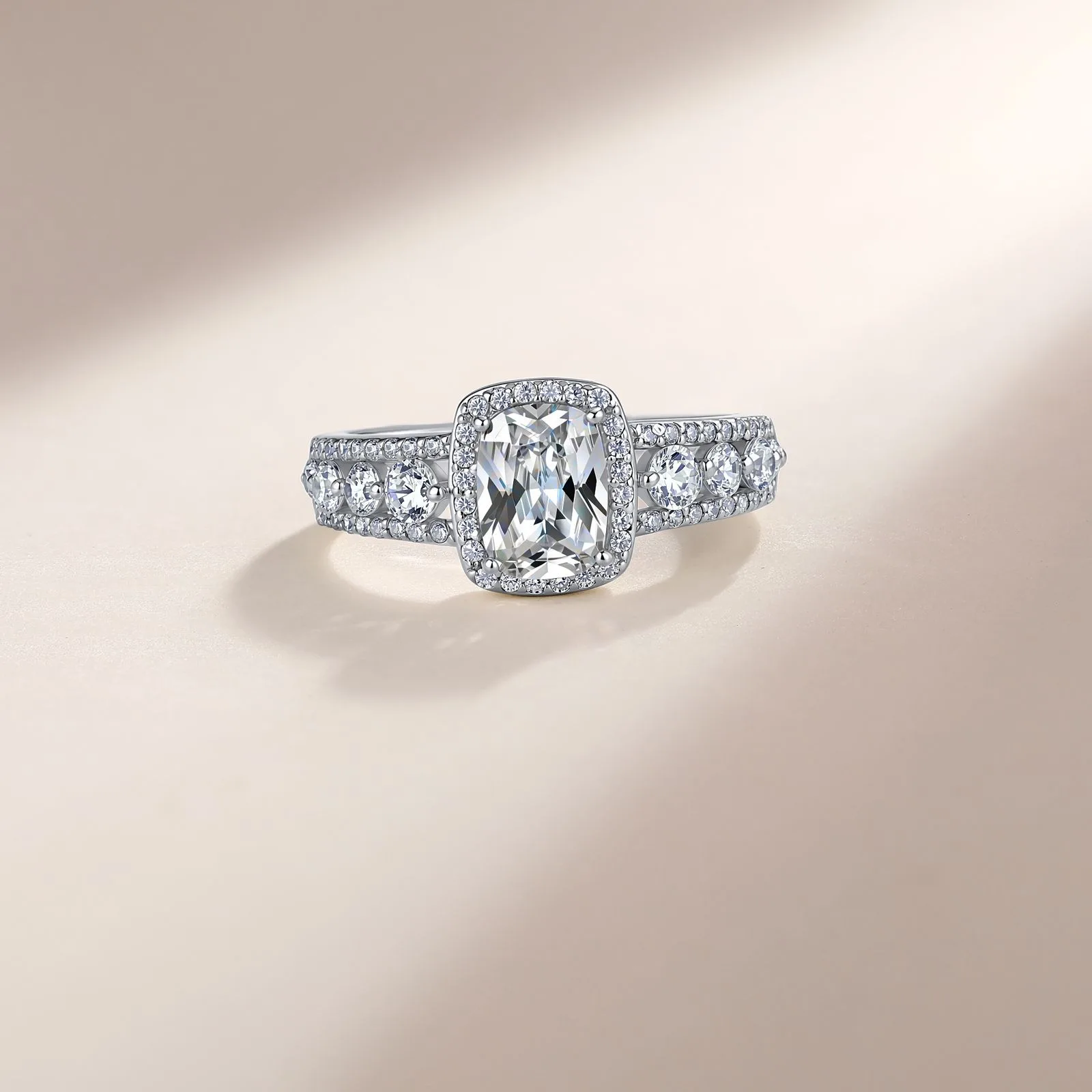 SR0220102 S925 Silver 18K Gold Rectangle Cushion Moissanite Luxury Engagement Ring Women's Ring 2.8ct