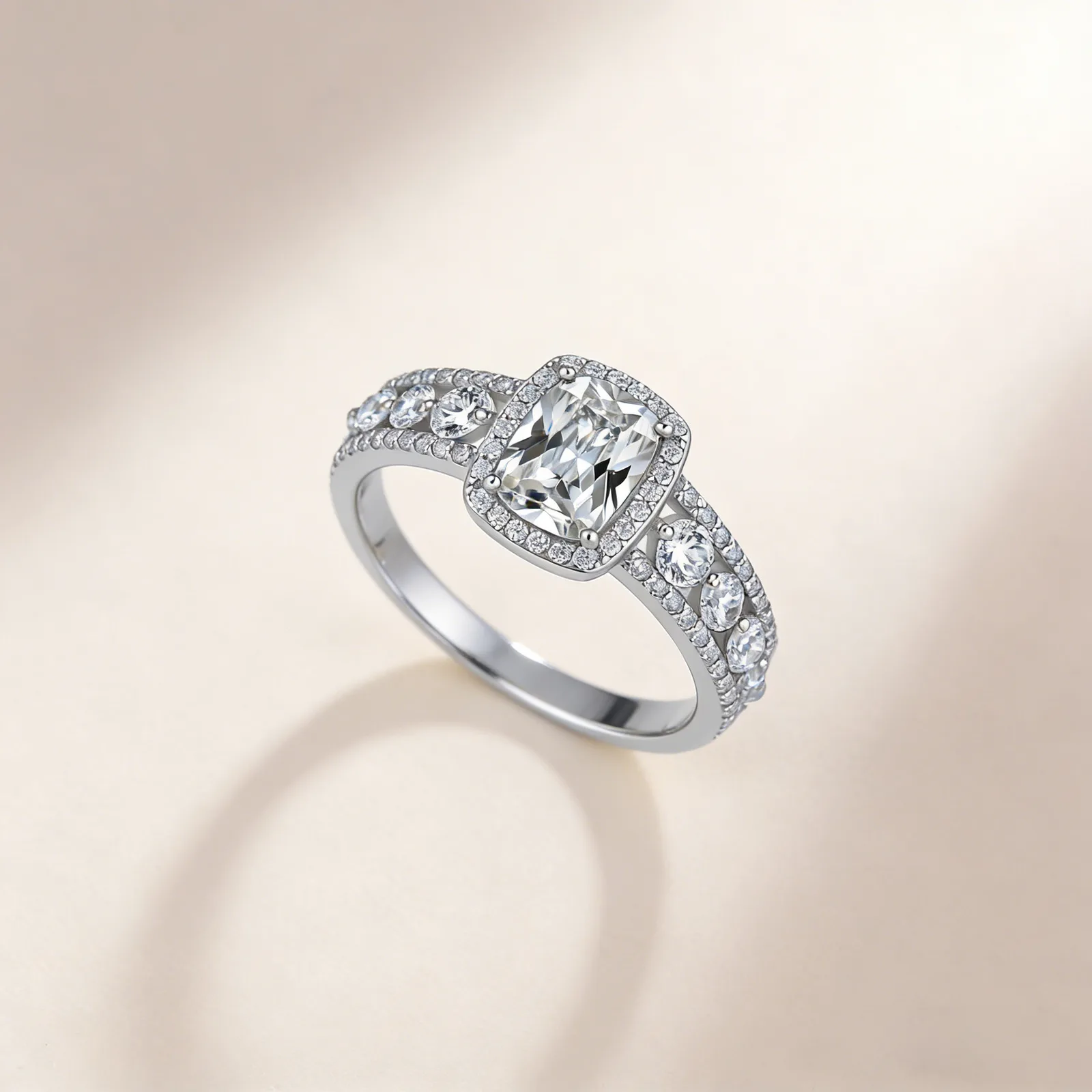 SR0220102 S925 Silver 18K Gold Rectangle Cushion Moissanite Luxury Engagement Ring Women's Ring 2.8ct