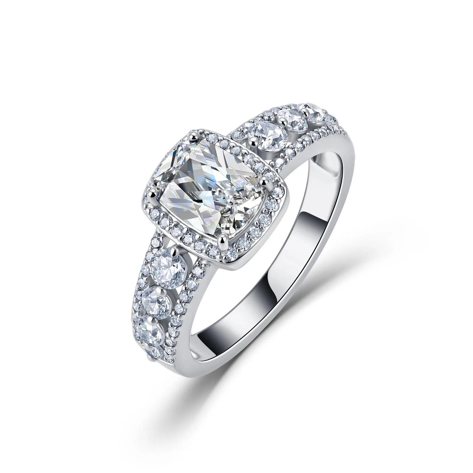 SR0220102 S925 Silver 18K Gold Rectangle Cushion Moissanite Luxury Engagement Ring Women's Ring 2.8ct