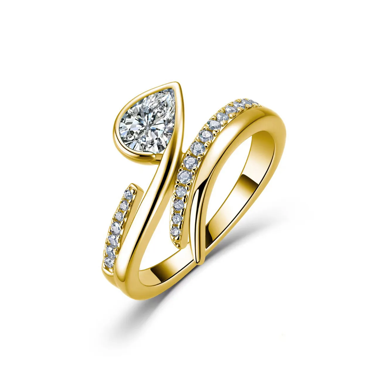 SR0490914 S925 Silver 18K Gold Pear Moissanite Light Luxury Confession Ring Women's Ring 1.0ct