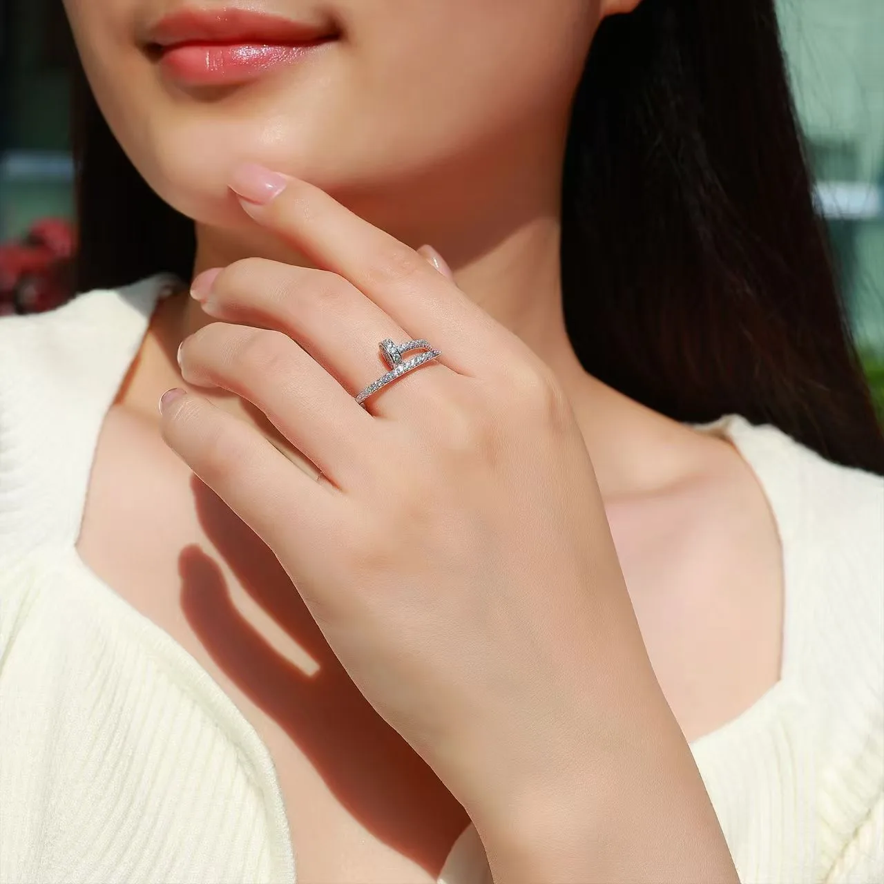 SR0346007 S925 Silver 18K Gold Full Pavé Moissanite Personality Promise Ring Women's Ring 0.5ct