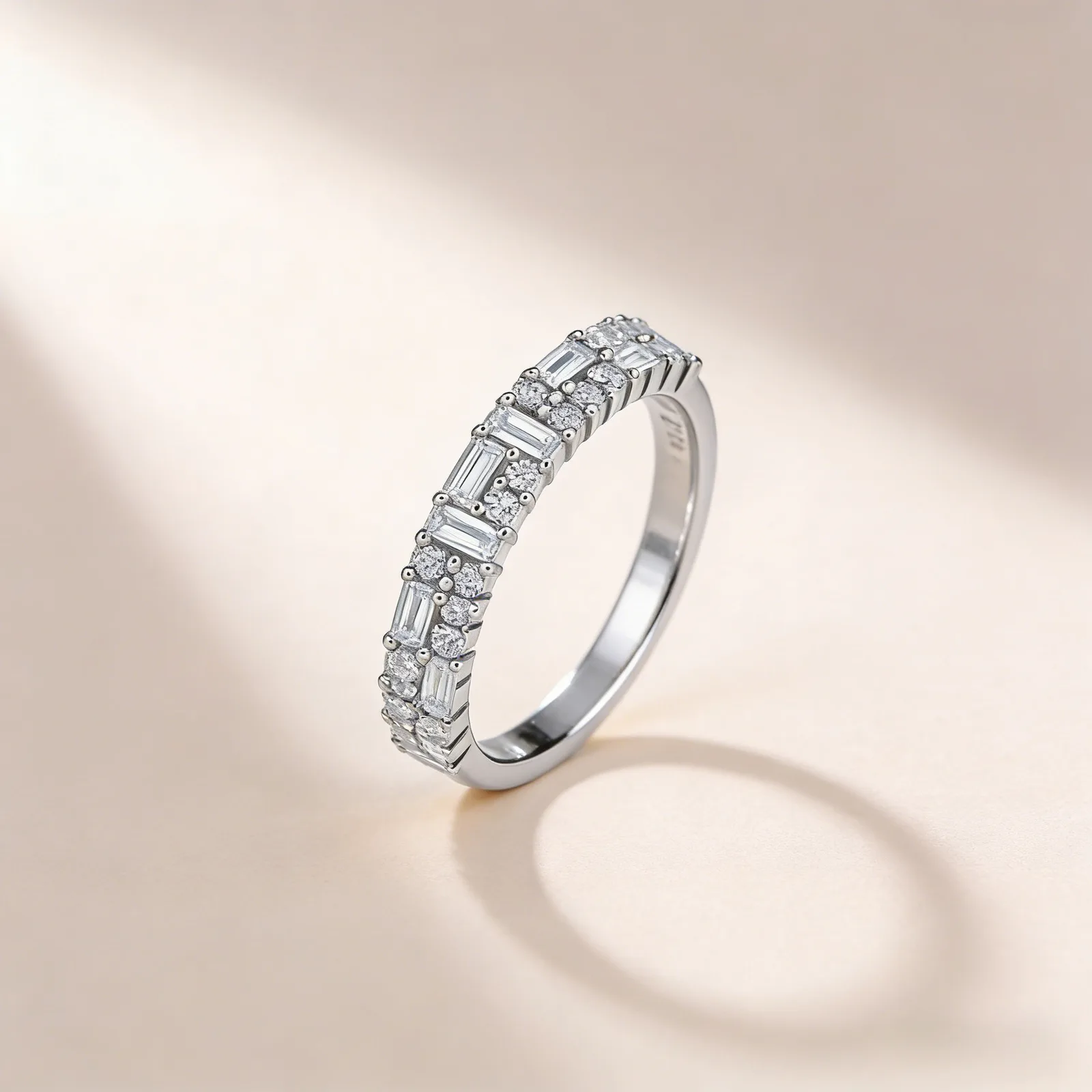 A43-BR0202603 S925 Silver 18K Gold Rectangle Moissanite Light Luxury Band Ring Confession Ring 1.0ct